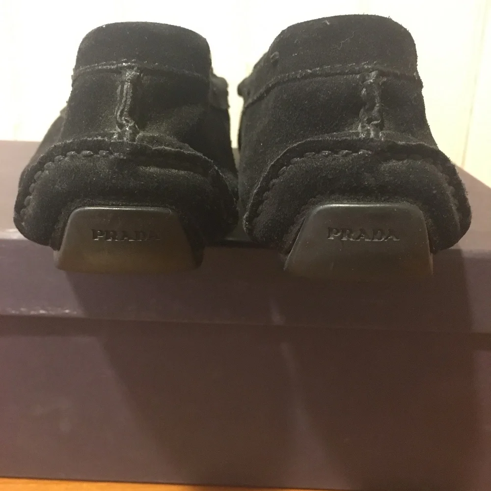 Prada Black Suede Loafers with Silver Buckle - Picture 6 of 8